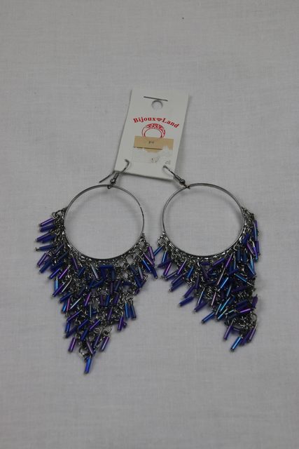 Boucles d'oreilles pendantes avec perles bleues et violettes - photo 1